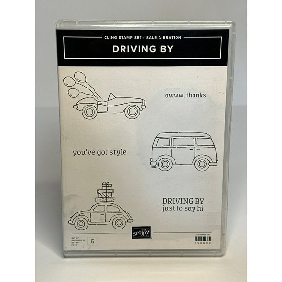 Pre-Used Stampin’ Up! Sale-A-Bration “Driving By ” Set of 6 Cling Stamp Set - Picture 1 of 5